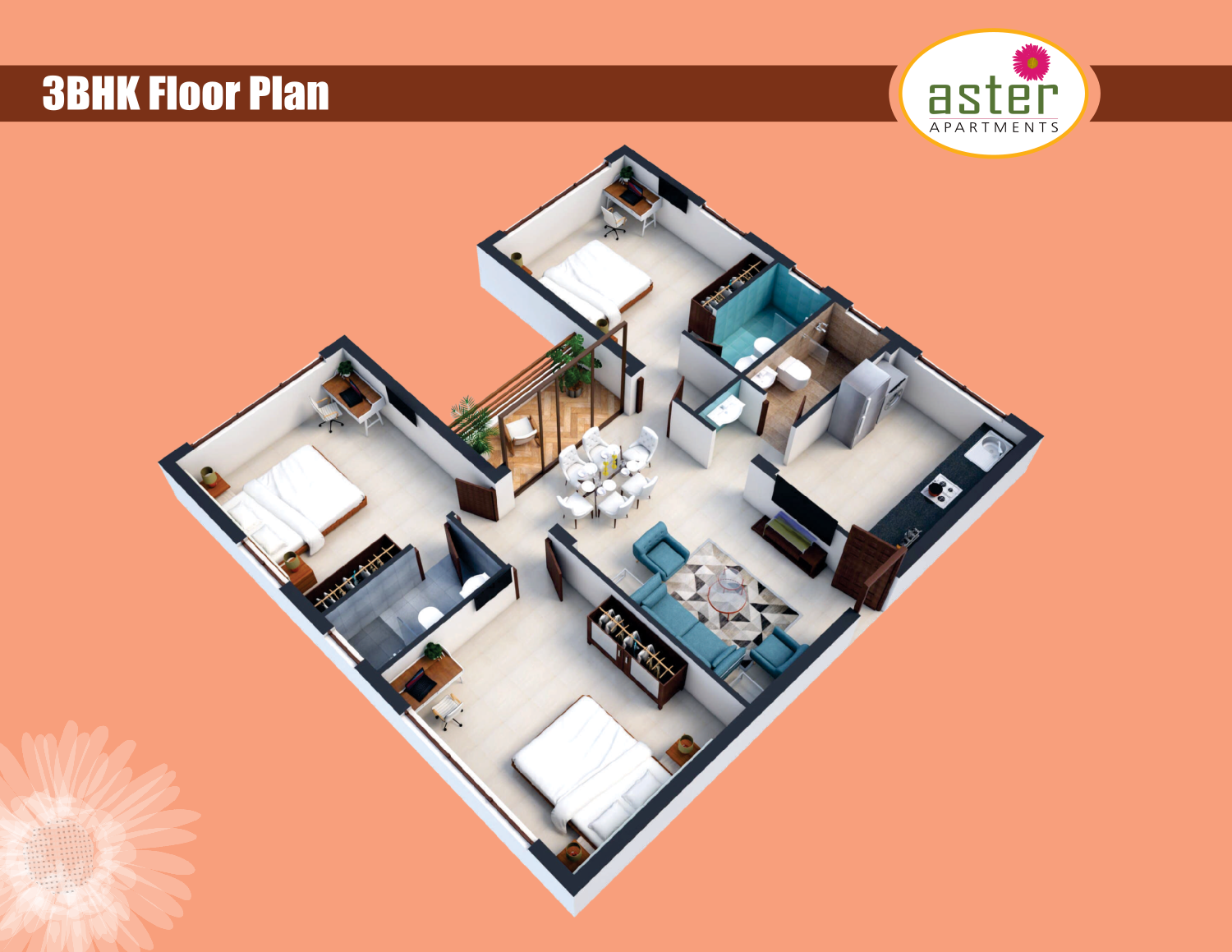 Aster three-bedroom floor plan
